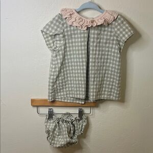 Made in Spain Gingham Outfit with Pink Ruffle and bloomers